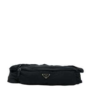 Prada Triangle Logo Plate Body Bag/Waist Bag in Black Nylon for Women